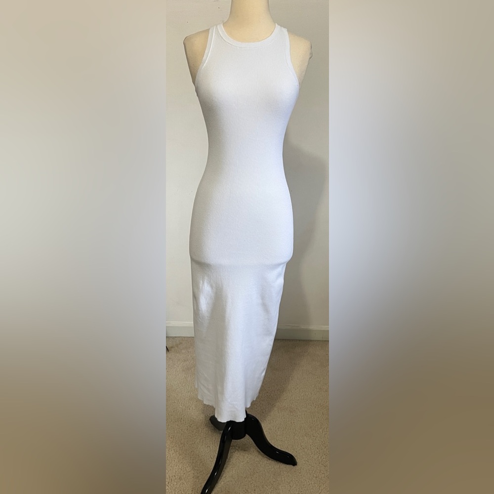 DISSH White Ribbed Sleeveless Maxi Dress Cotton Stretch Size M